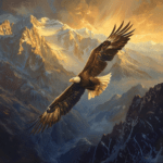 Majestätischer Adler im Sonnenaufgang, symbolisiert Freiheit und Stärke, Textur der Felsen und Federn detailreich.