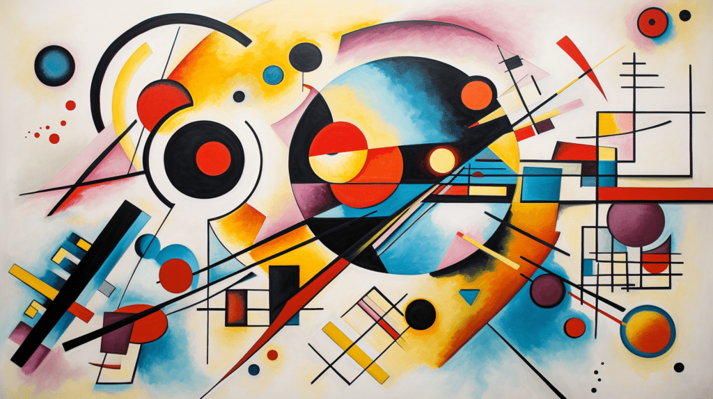 ALT-Tag: "Geometrische Formen und kräftige Farben in einem KI-unterstützten abstrakten Kunstwerk"
