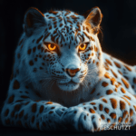 Majestätischer Leopard mit goldenen Augen, erzeugt durch KI, verleiht Ihrem Raum Eleganz und Wildheit.