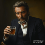 Porträt eines charismatischen Mannes, geprägt von Eleganz und Stil, erstellt mit KI-Unterstützung.