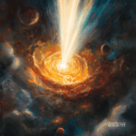 Kosmisches Ereignis in leuchtenden Gelb- und Orangetönen vor tiefem Blau und Schwarz, kreiert mit KI.