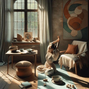 KI-generiertes Kunstwerk mit natürlichem Licht, klassischen Fenstern; Fusion von Tradition und Moderne.